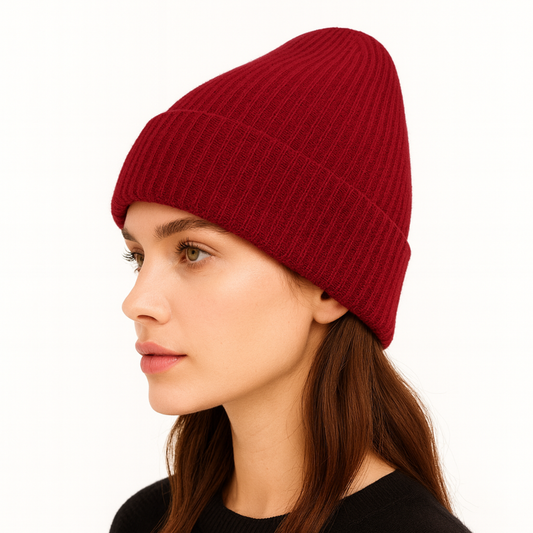 Qrown® 100 % kašmírová čiapka s hodvábnou podšívkou – Bordová