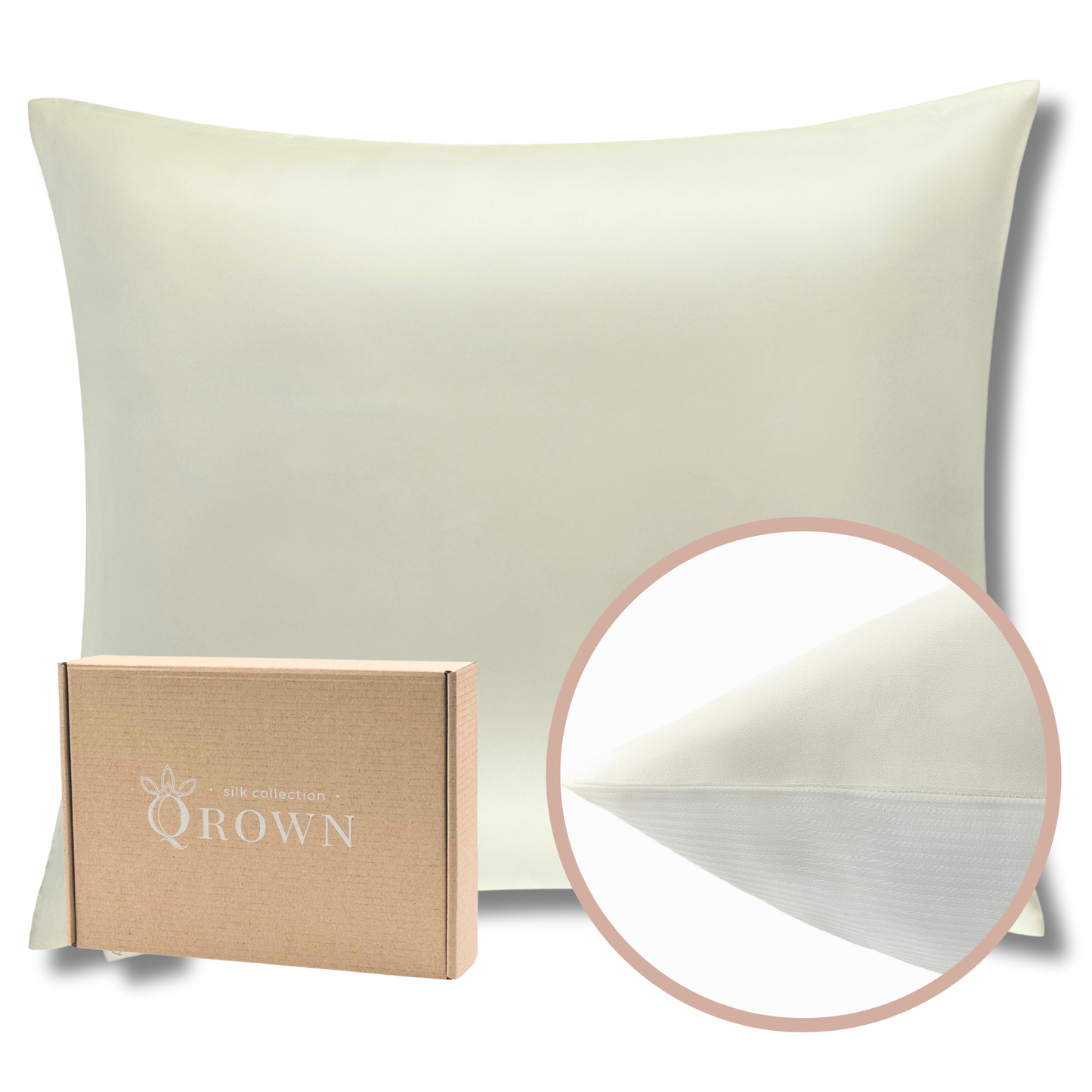 Qrown® hodvábna obliečka na vankúš 50x60 cm – 22 momme morušový hodváb, bavlnená zadná strana