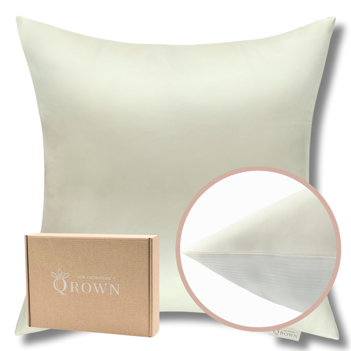 Qrown® hodvábna obliečka na vankúš 50x50 cm – 22 momme morušový hodváb, bavlnená zadná strana