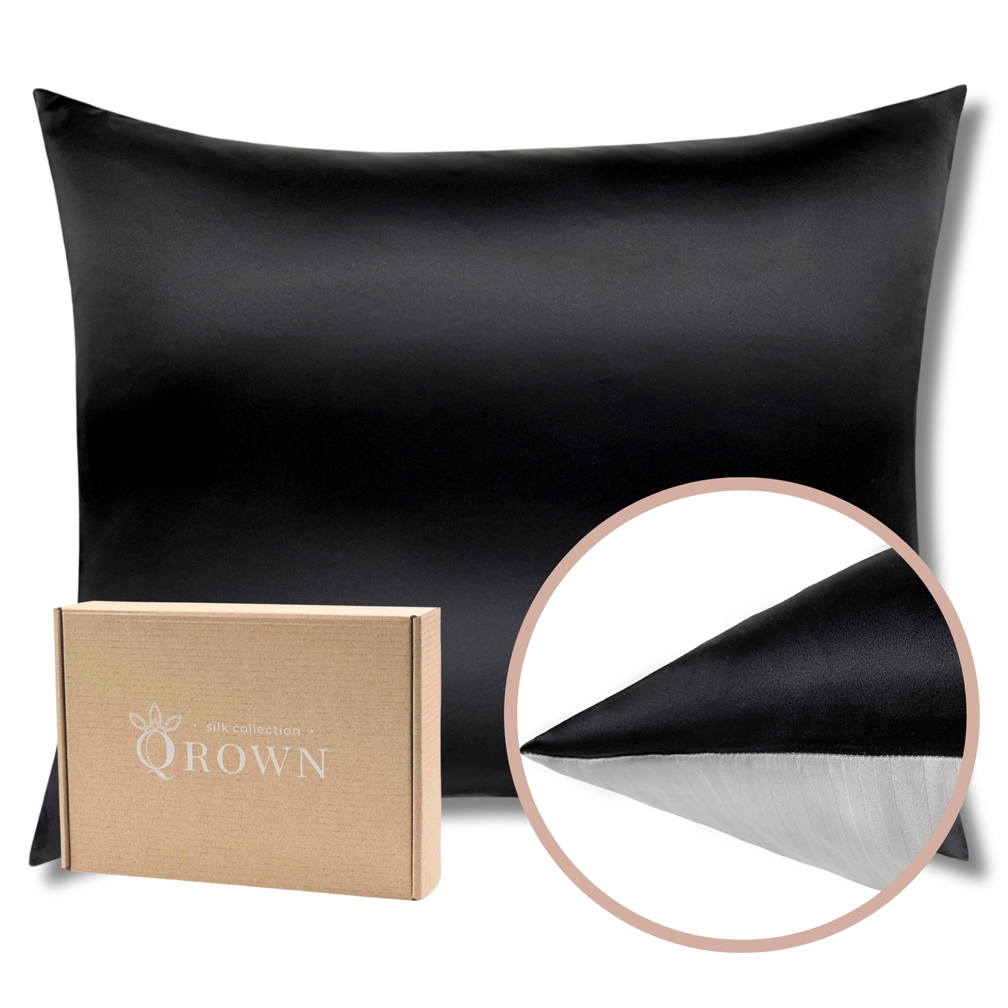 Qrown® hodvábna obliečka na vankúš 50x60 cm – 22 momme morušový hodváb, bavlnená zadná strana