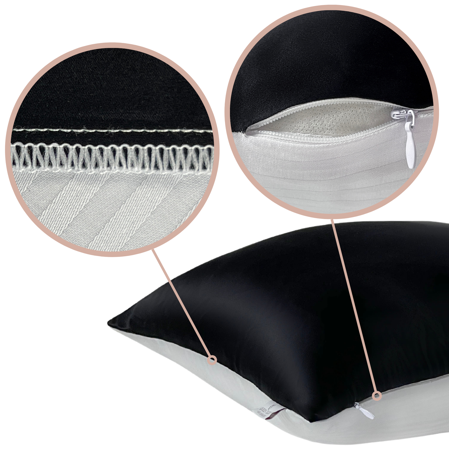 Qrown® hodvábna obliečka na vankúš 50x50 cm – 22 momme morušový hodváb, bavlnená zadná strana