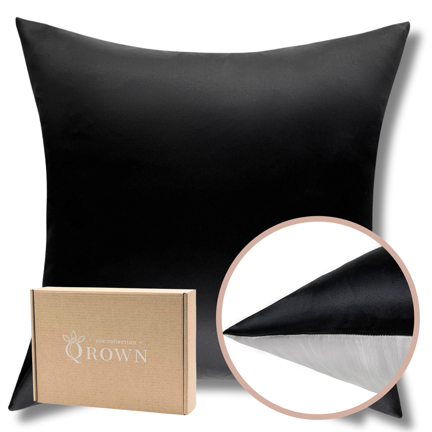 Qrown® hodvábna obliečka na vankúš 50x50 cm – 22 momme morušový hodváb, bavlnená zadná strana