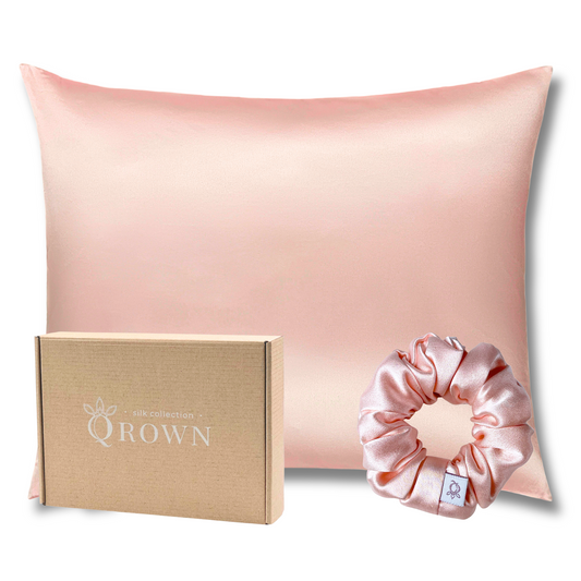 Qrown® Hodvábna obliečka na vankúš 50x60 cm – 22 momme morušový hodváb s hodvábnou gumičkou