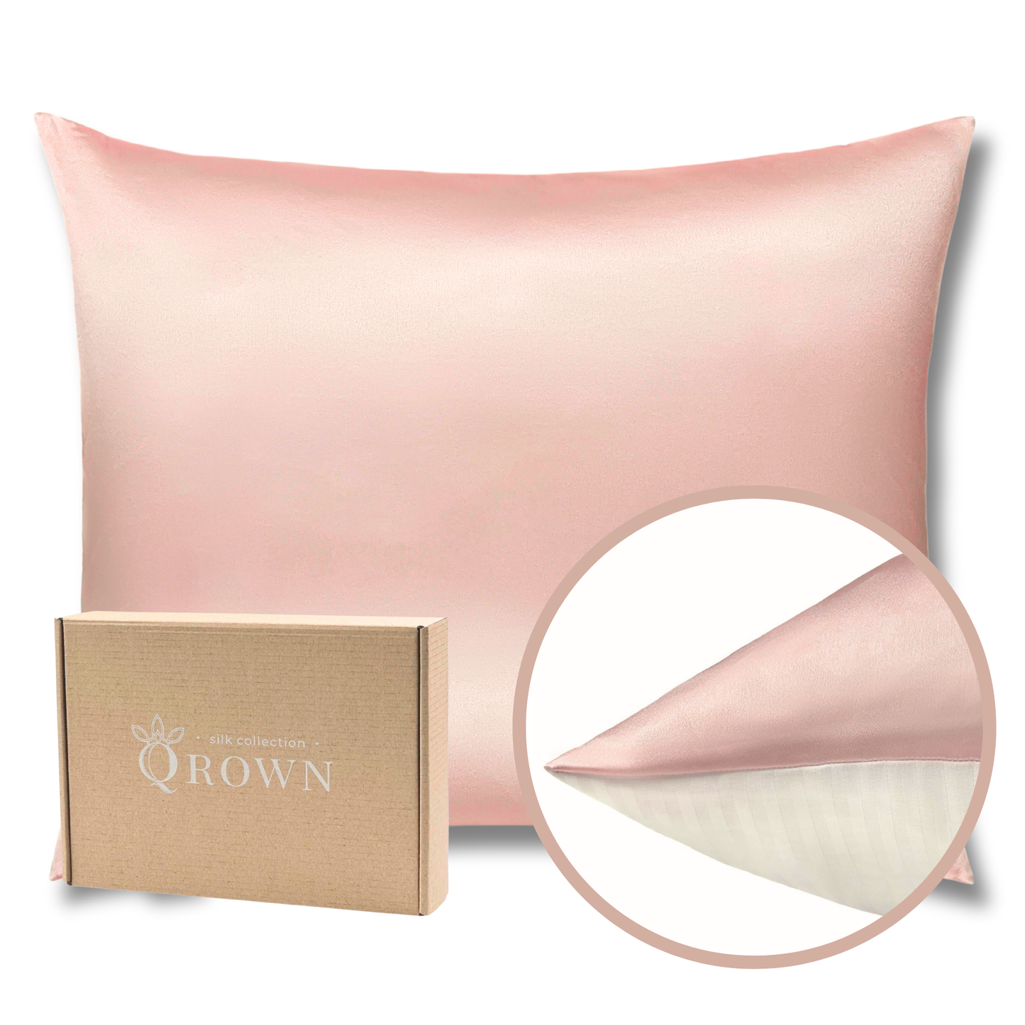 Qrown® hodvábna obliečka na vankúš 50x60 cm – 22 momme morušový hodváb, bavlnená zadná strana