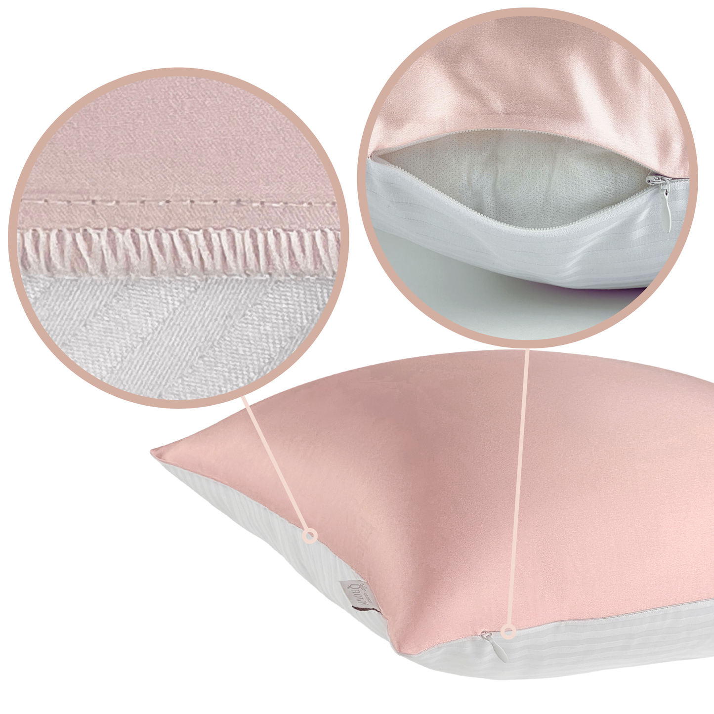 Qrown® hodvábna obliečka na vankúš 50x50 cm – 22 momme morušový hodváb, bavlnená zadná strana