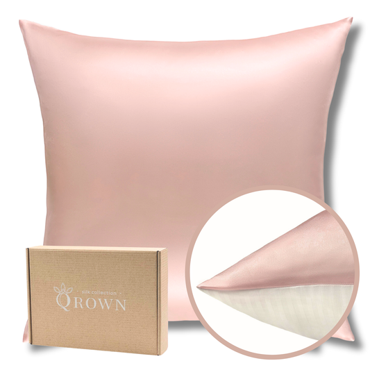 Qrown® hodvábna obliečka na vankúš 40x40 cm – 22 momme morušový hodváb, bavlnená zadná strana