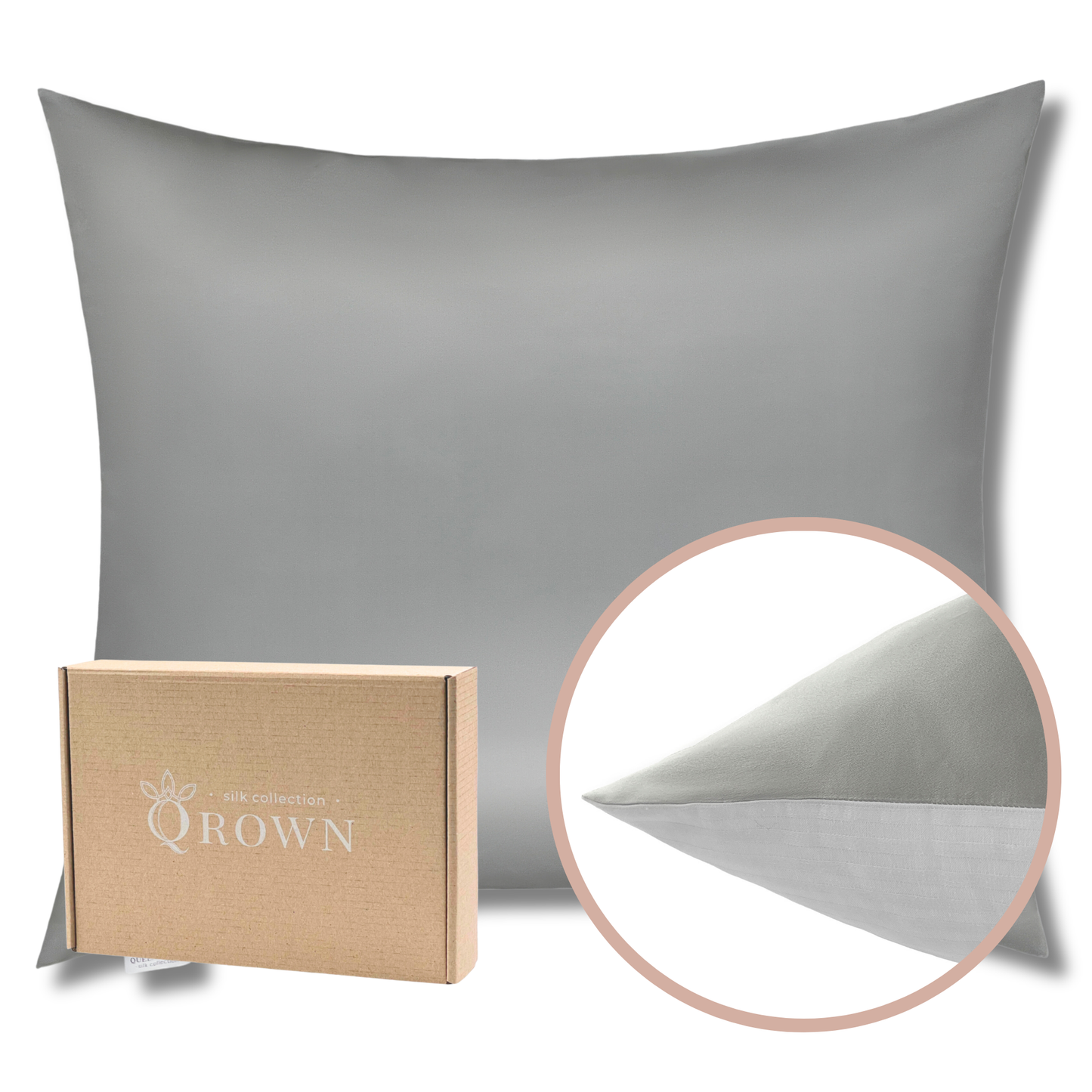 Qrown® hodvábna obliečka na vankúš 50x60 cm – 22 momme morušový hodváb, bavlnená zadná strana