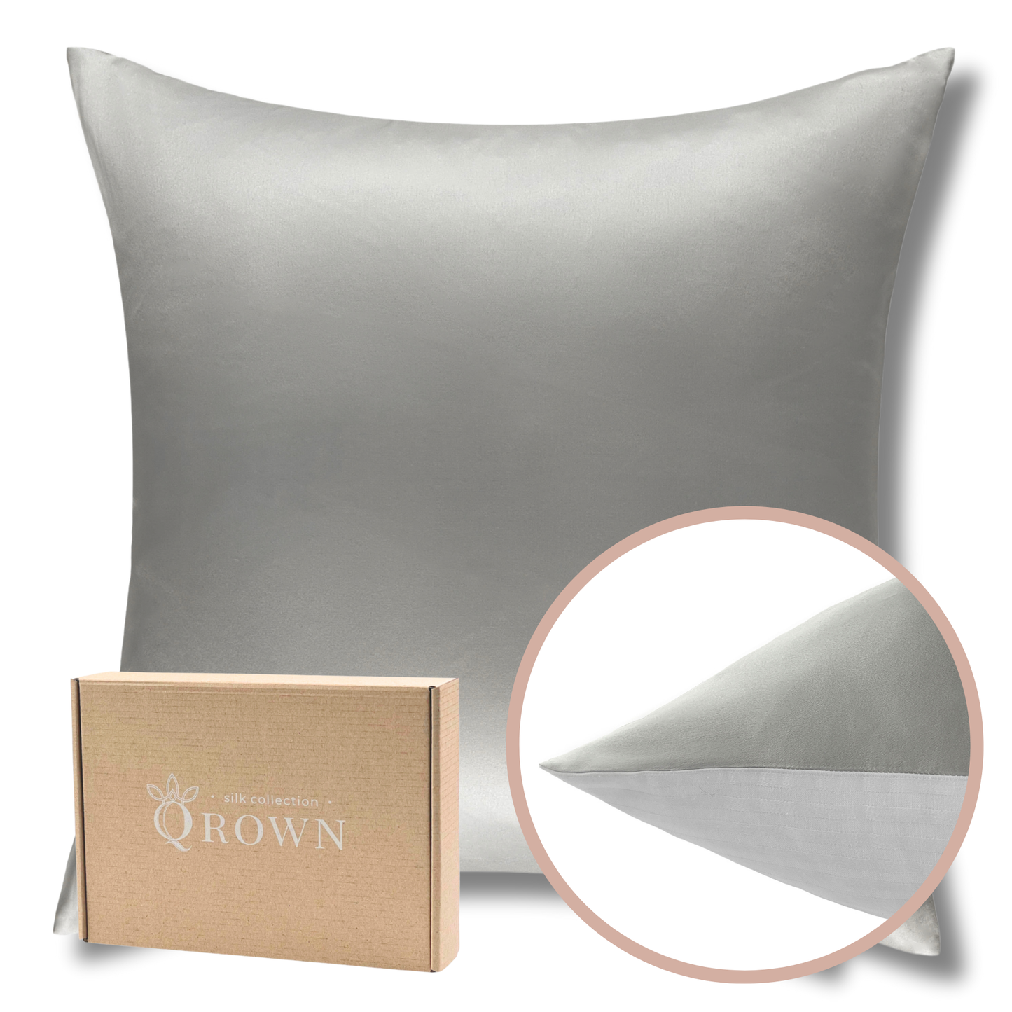 Qrown® hodvábna obliečka na vankúš 50x50 cm – 22 momme morušový hodváb, bavlnená zadná strana