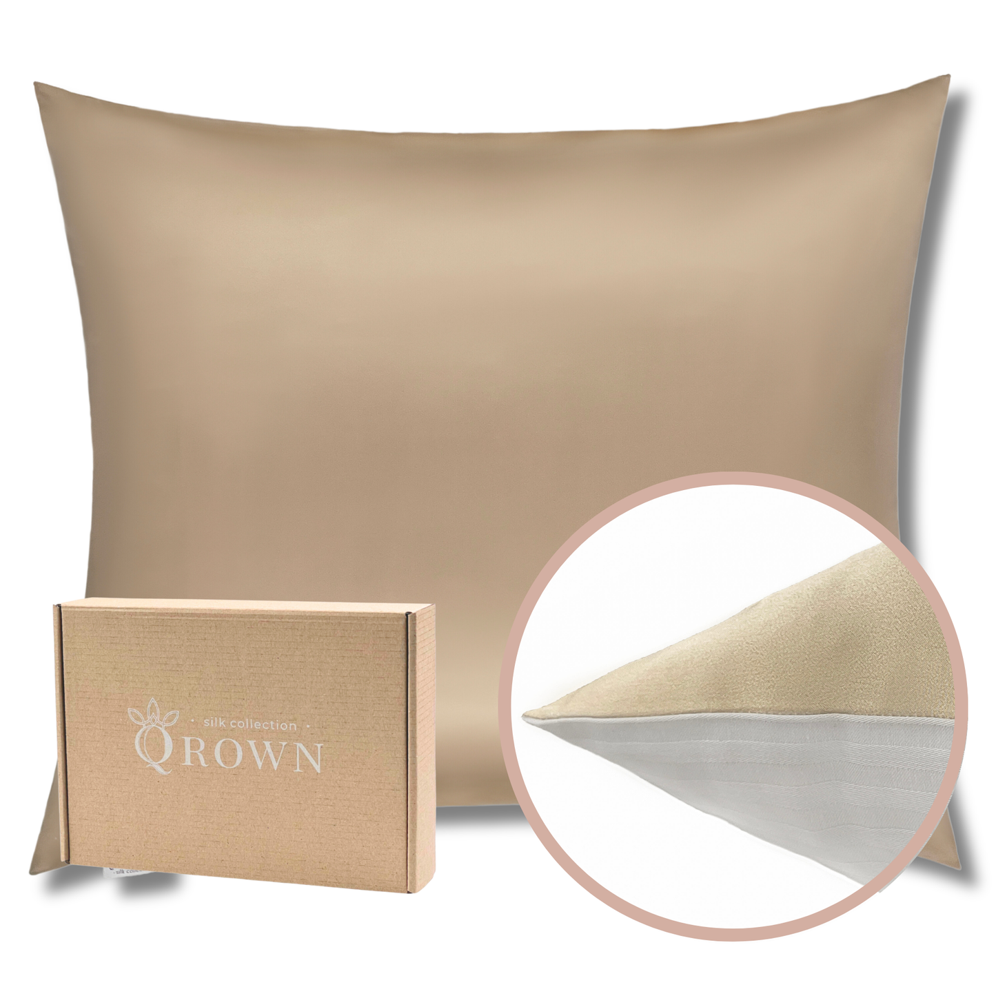 Qrown® hodvábna obliečka na vankúš 50x60 cm – 22 momme morušový hodváb, bavlnená zadná strana