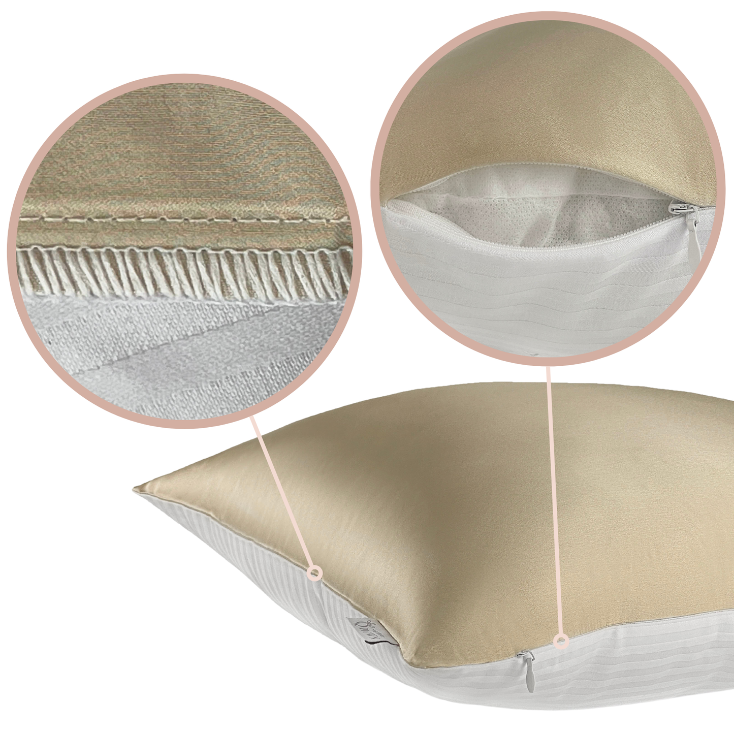 Qrown® hodvábna obliečka na vankúš 50x50 cm – 22 momme morušový hodváb, bavlnená zadná strana