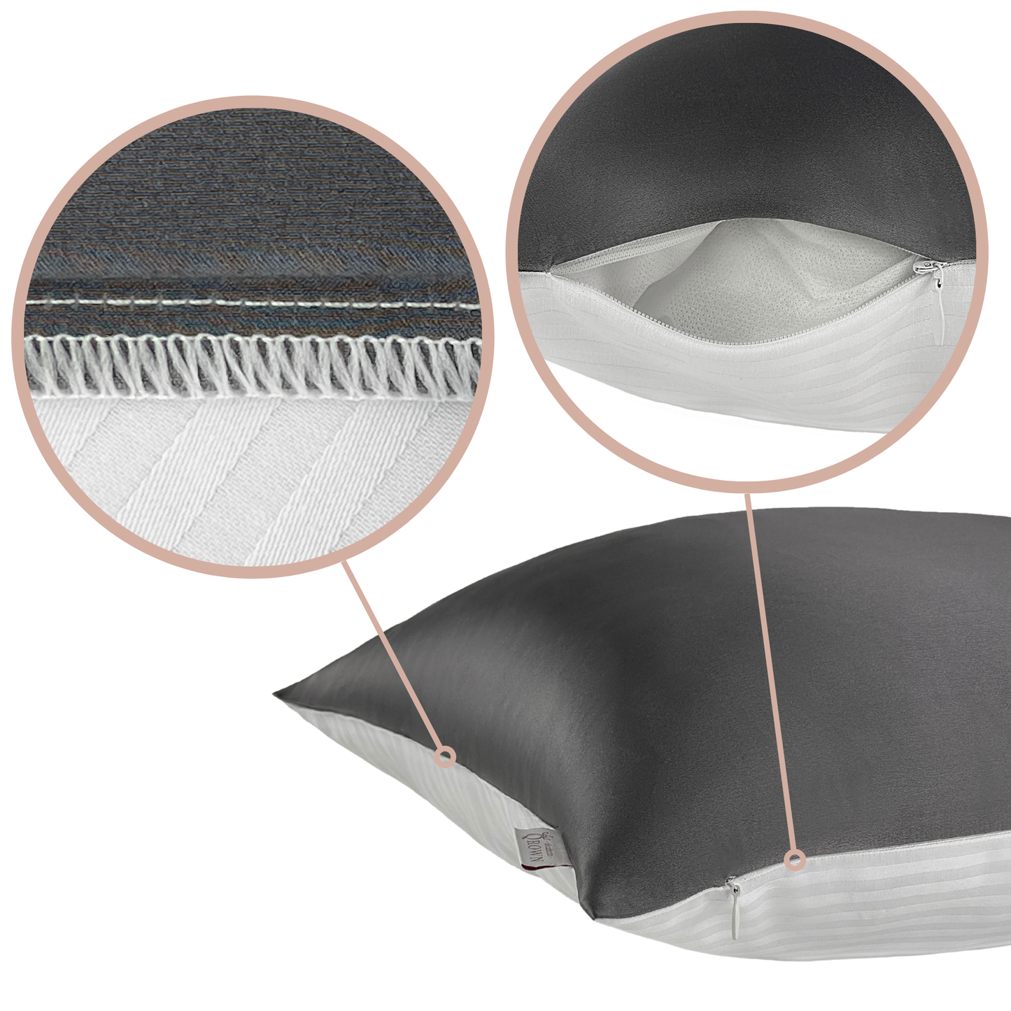 Qrown® hodvábna obliečka na vankúš 50x50 cm – 22 momme morušový hodváb, bavlnená zadná strana