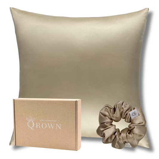 Qrown® Hodvábna obliečka na vankúš 50x50 cm – 22 momme morušový hodváb s hodvábnou gumičkou