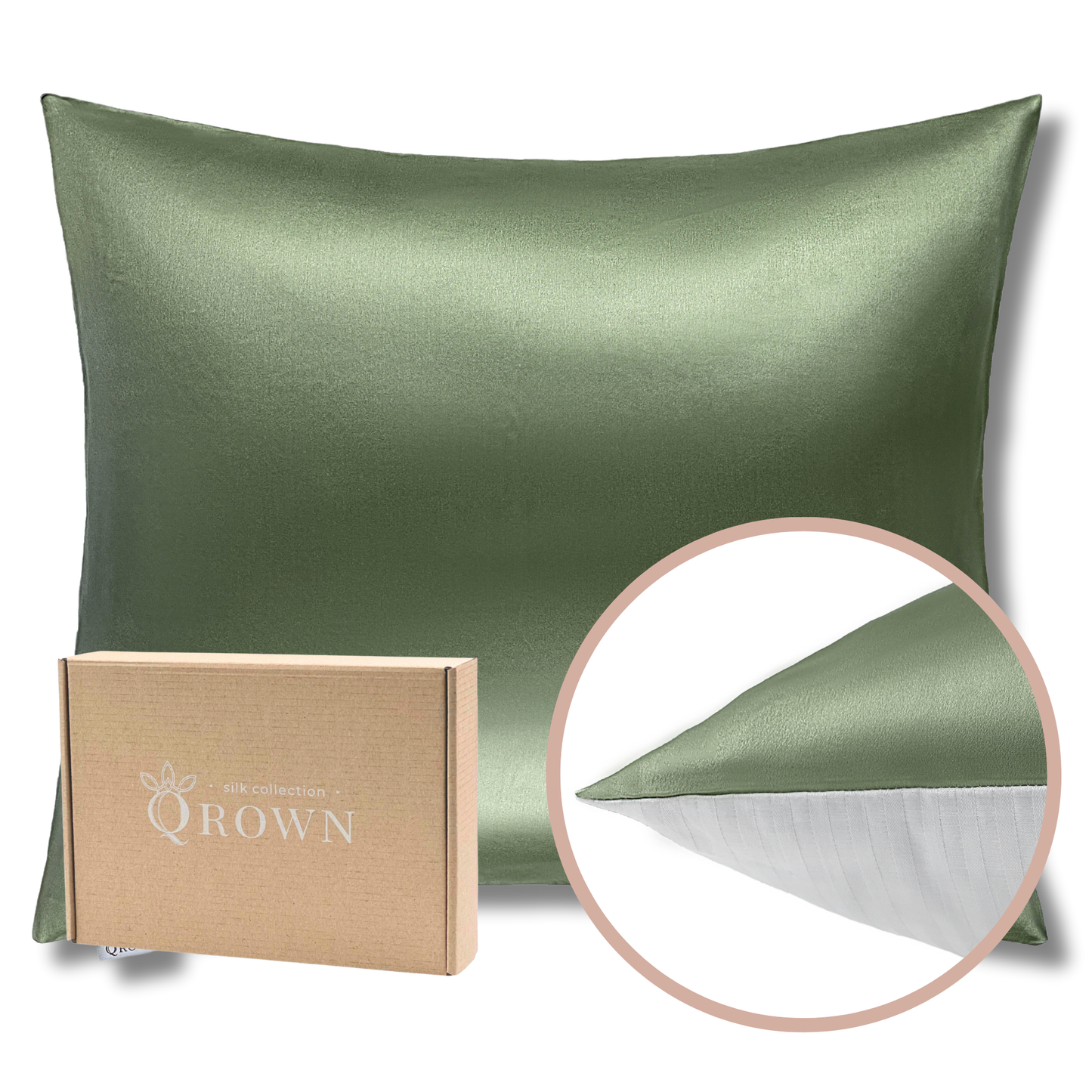 Qrown® hodvábna obliečka na vankúš 50x60 cm – 22 momme morušový hodváb, bavlnená zadná strana