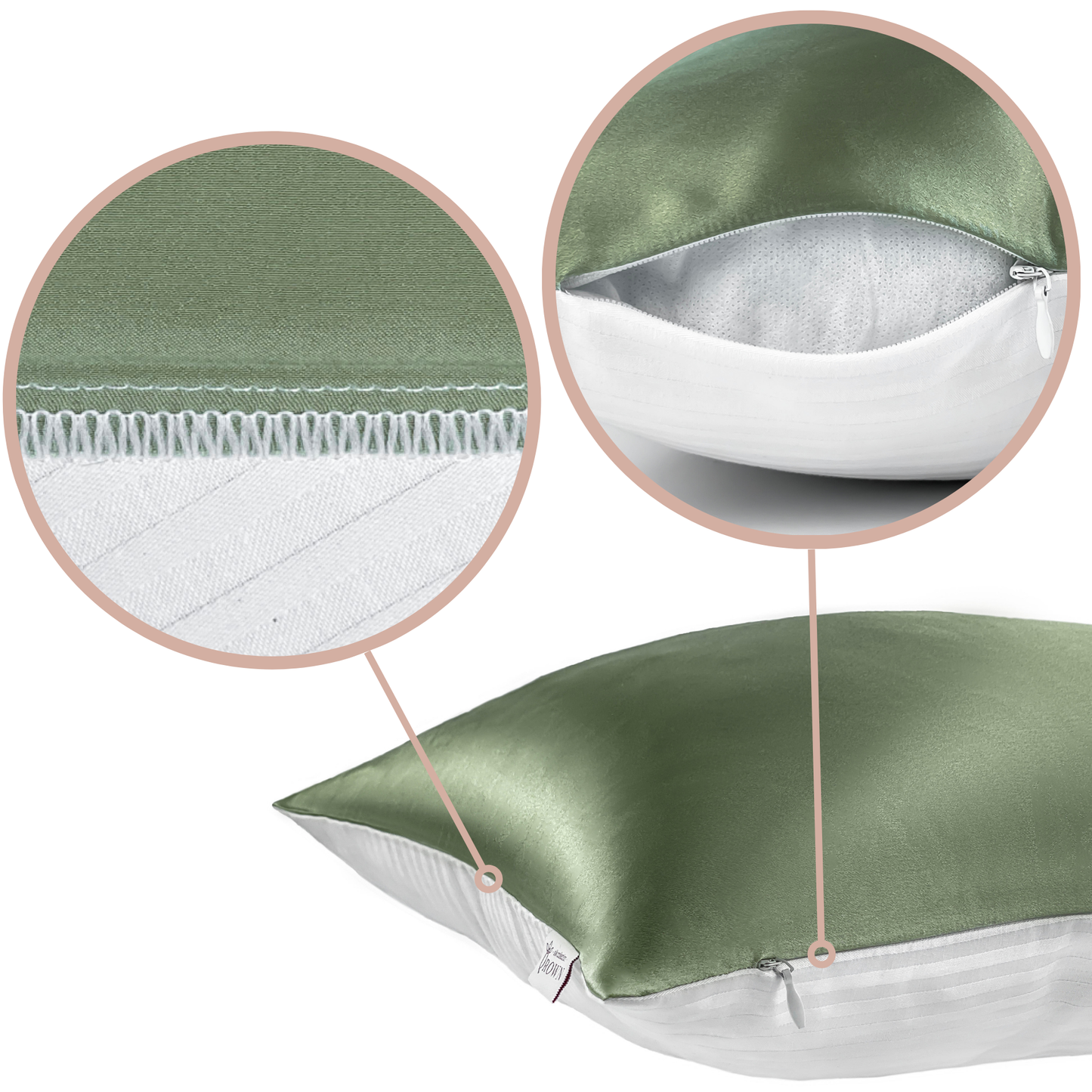 Qrown® hodvábna obliečka na vankúš 50x50 cm – 22 momme morušový hodváb, bavlnená zadná strana