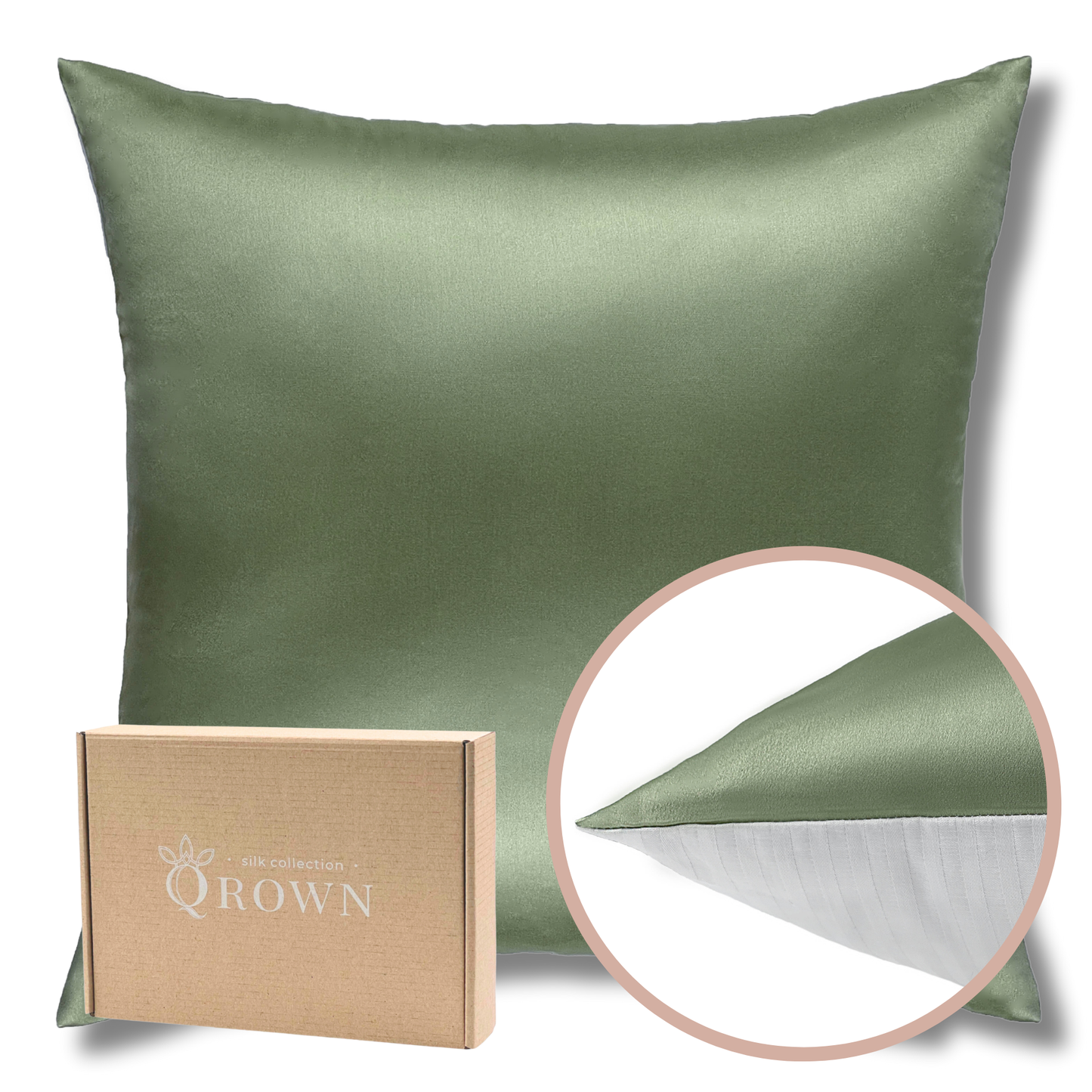 Qrown® hodvábna obliečka na vankúš 50x50 cm – 22 momme morušový hodváb, bavlnená zadná strana