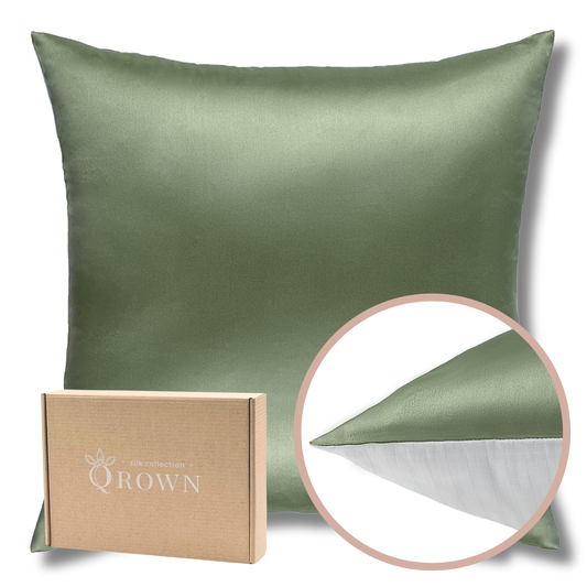 Qrown® hodvábna obliečka na vankúš 50x50 cm – 22 momme morušový hodváb, bavlnená zadná strana