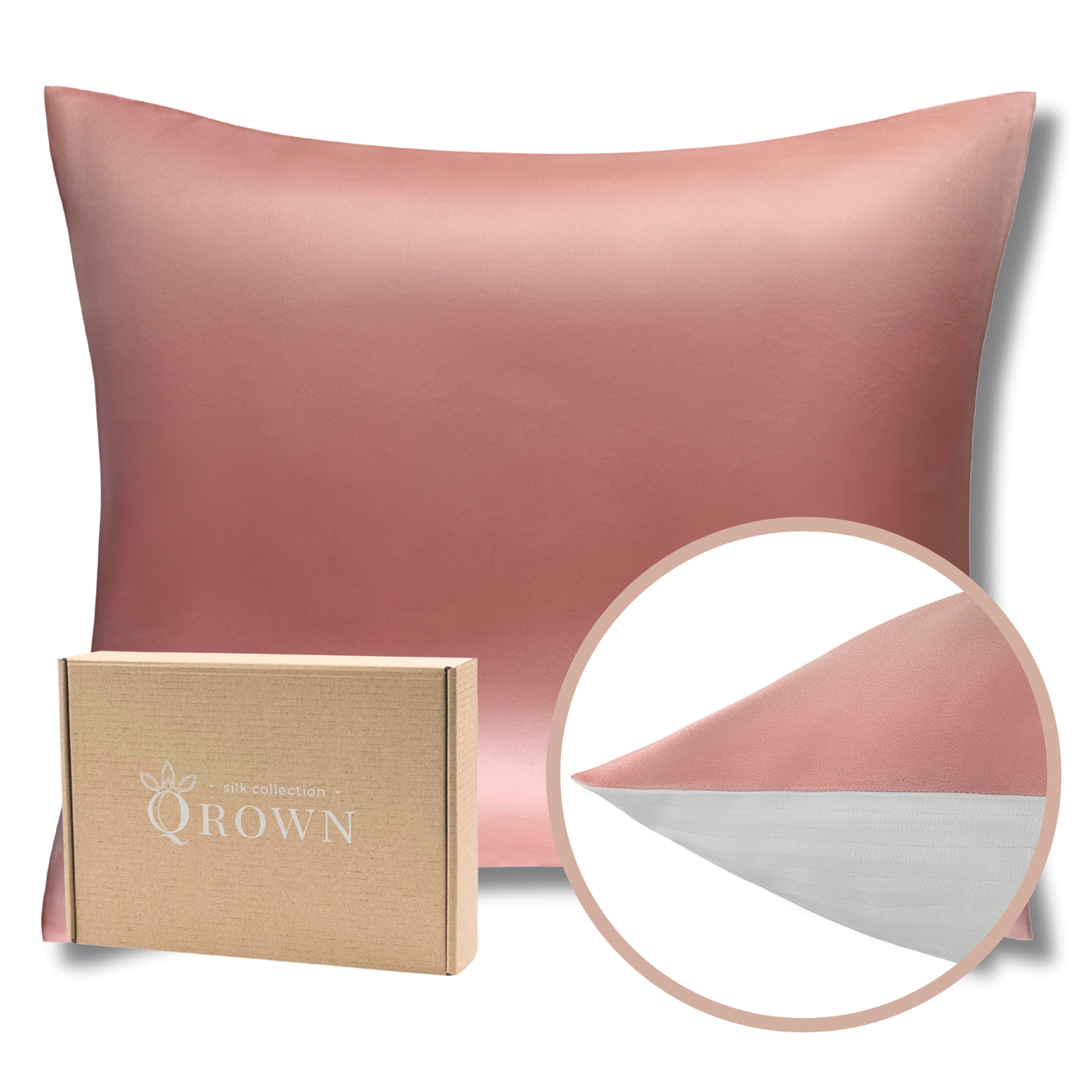 Qrown® hodvábna obliečka na vankúš 50x60 cm – 22 momme morušový hodváb, bavlnená zadná strana