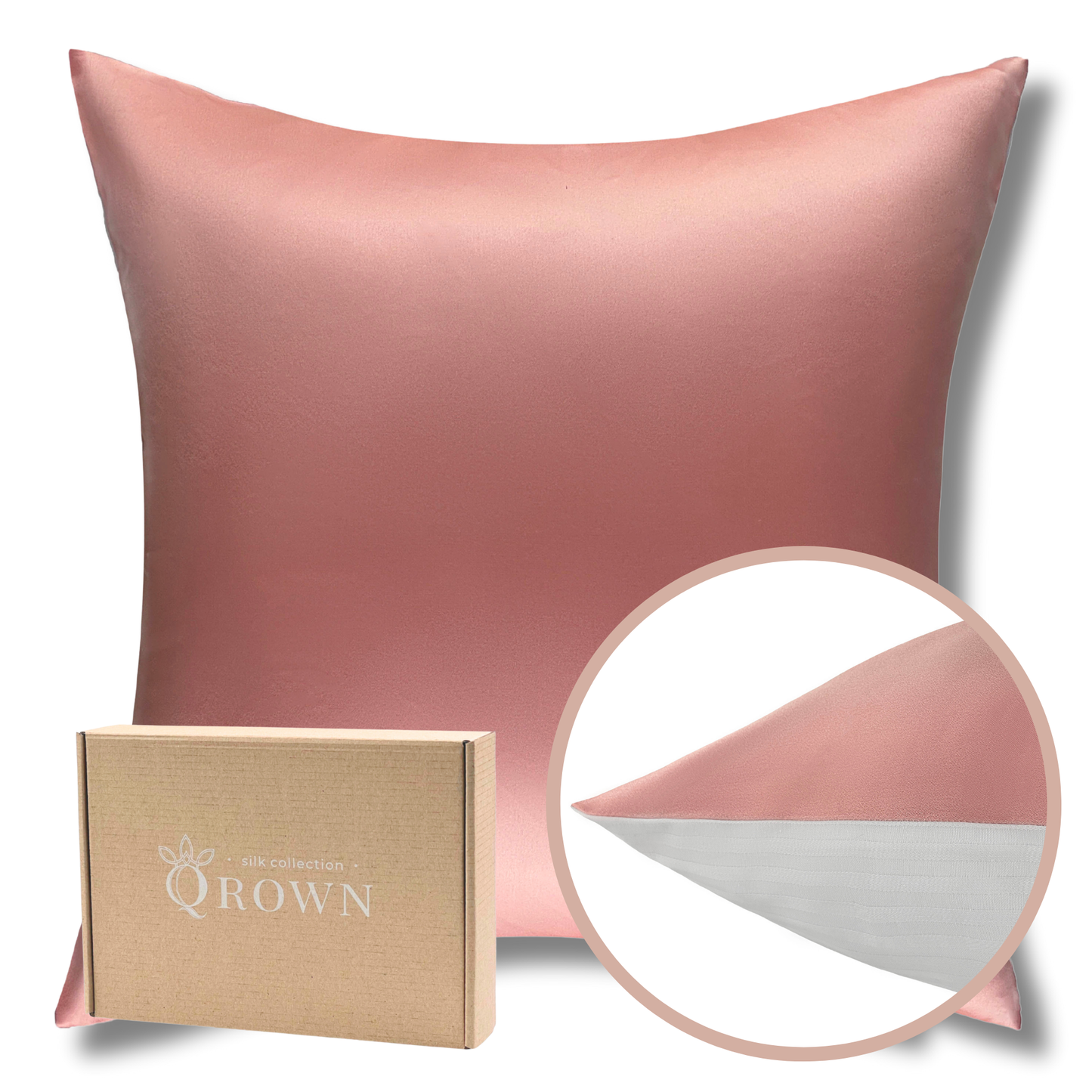 Qrown® hodvábna obliečka na vankúš 50x50 cm – 22 momme morušový hodváb, bavlnená zadná strana