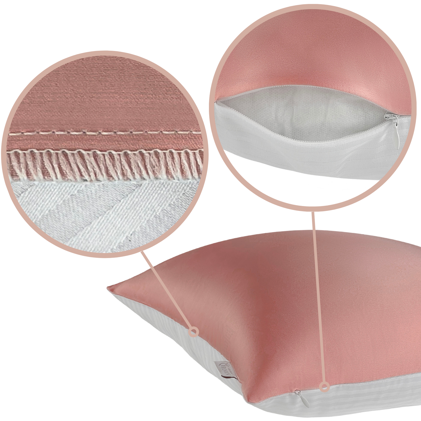 Qrown® hodvábna obliečka na vankúš 50x50 cm – 22 momme morušový hodváb, bavlnená zadná strana