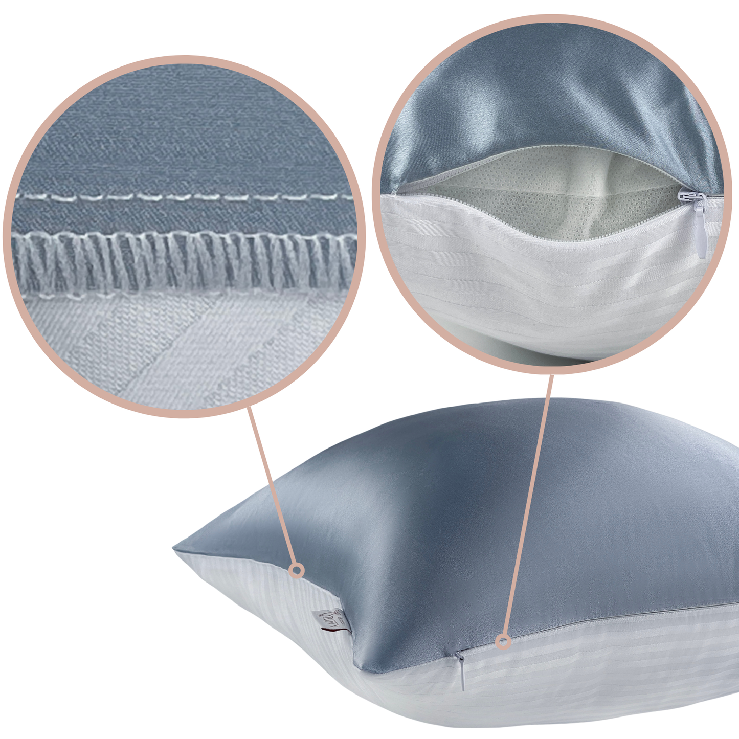 Qrown® hodvábna obliečka na vankúš 50x50 cm – 22 momme morušový hodváb, bavlnená zadná strana