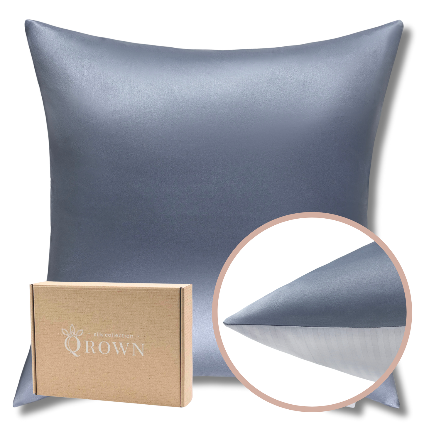 Qrown® hodvábna obliečka na vankúš 50x50 cm – 22 momme morušový hodváb, bavlnená zadná strana