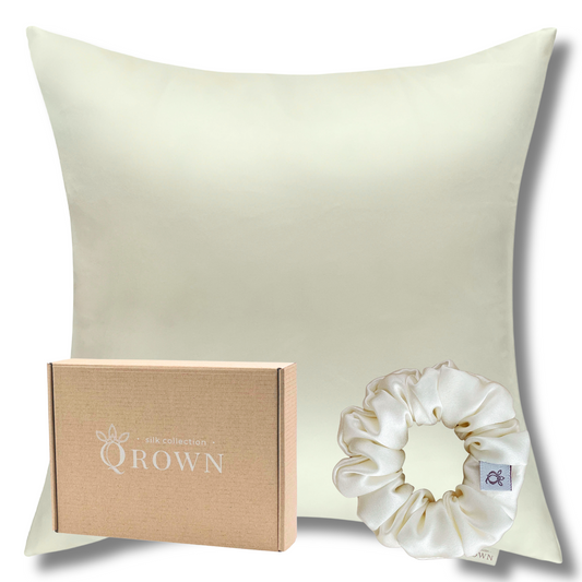Qrown® Hodvábna obliečka na vankúš 40x40 cm – 22 momme morušový hodváb s hodvábnou gumičkou