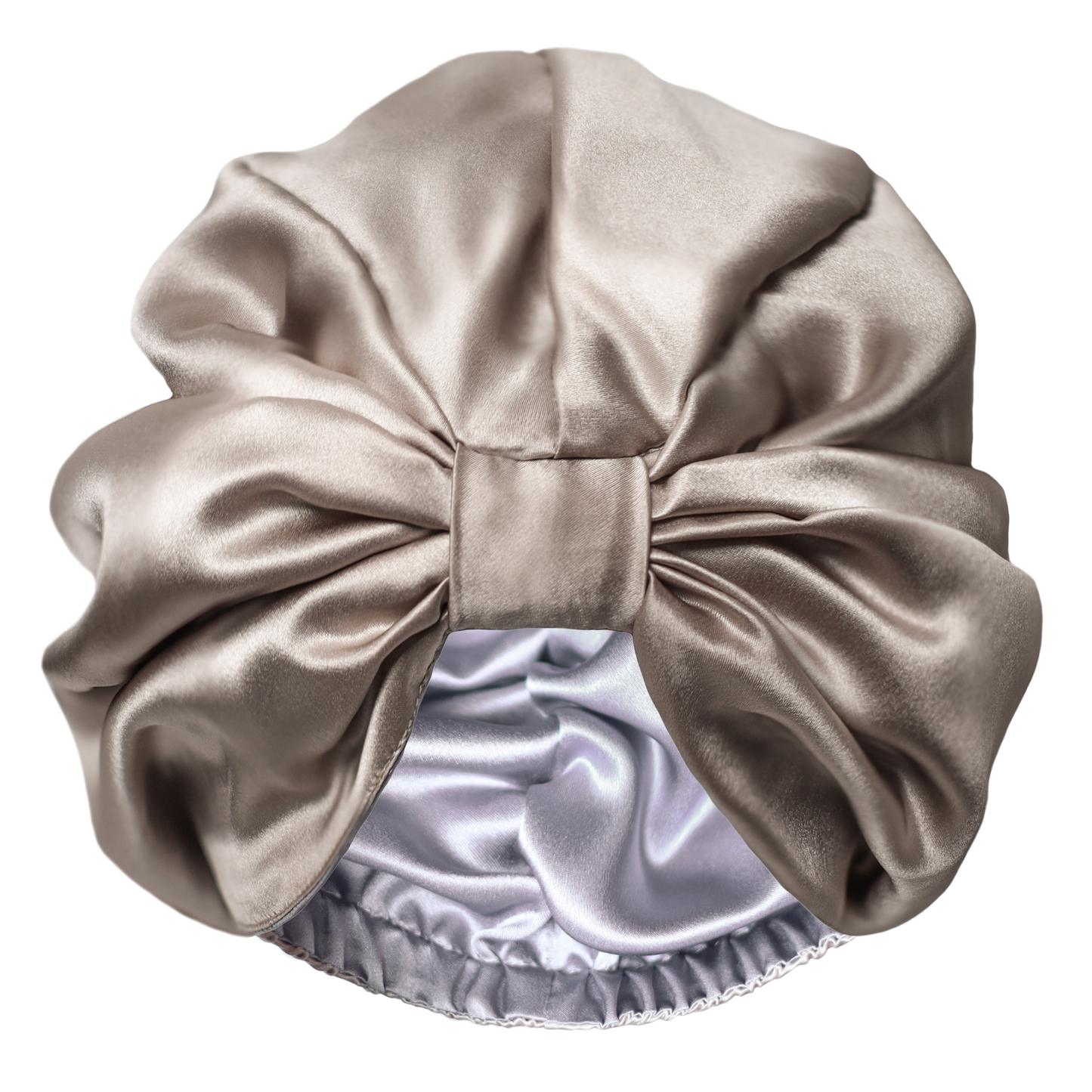 Qrown® obojstranný hodvábny turban na spanie – Champagne / Sivá