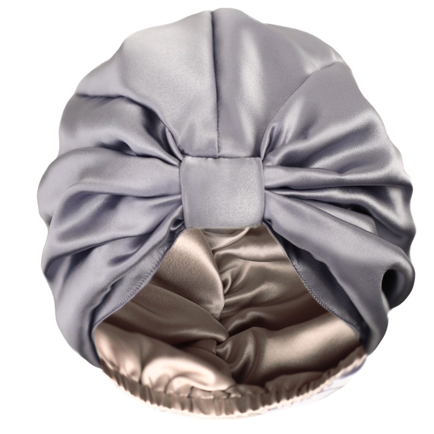 Qrown® obojstranný hodvábny turban na spanie – Champagne / Sivá