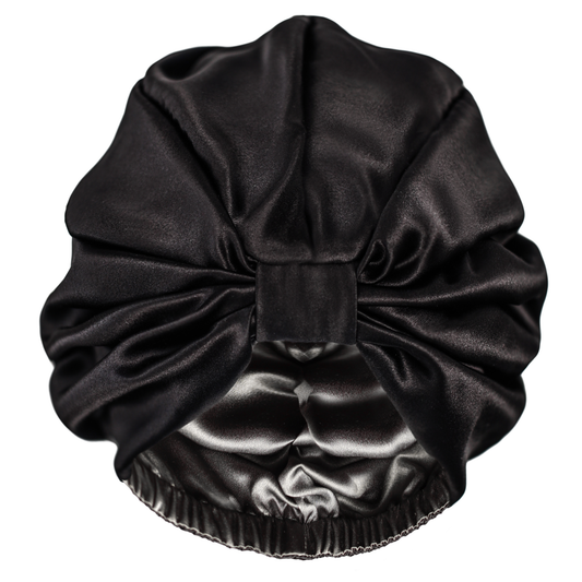 Qrown® obojstranný hodvábny turban na spanie – Grafitová / Čierna
