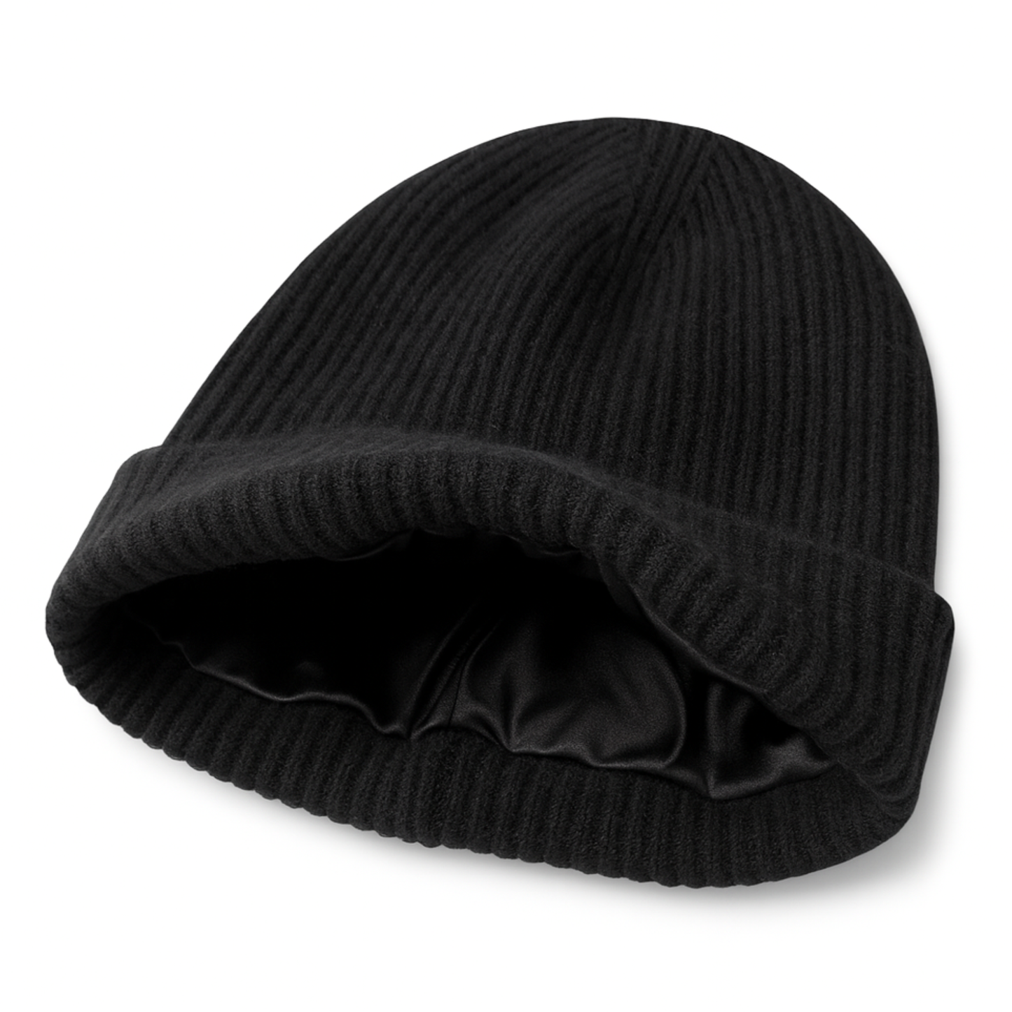 Qrown® 100 % kašmírová čiapka s hodvábnou podšívkou – Čierna