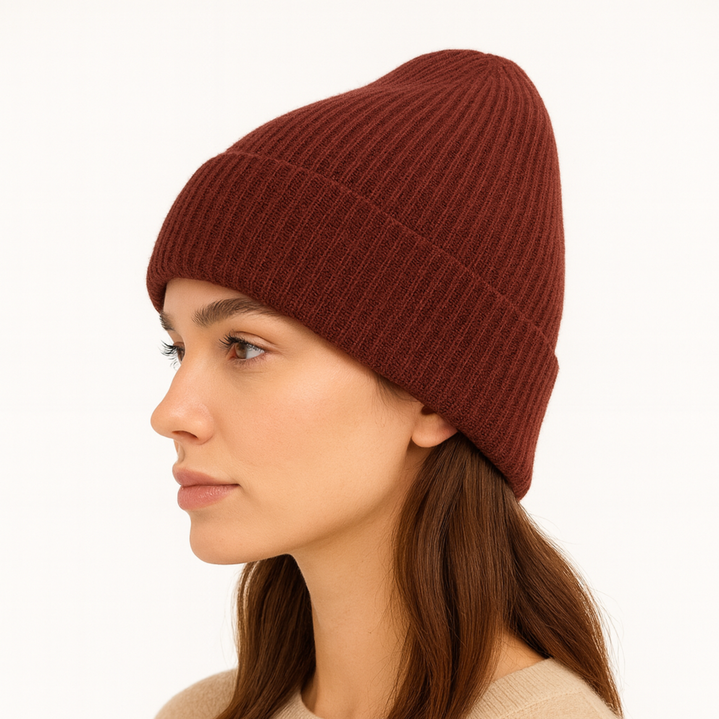 Qrown® čiapka z merino vlny a kašmíru s hodvábnou podšívkou – Hnedá