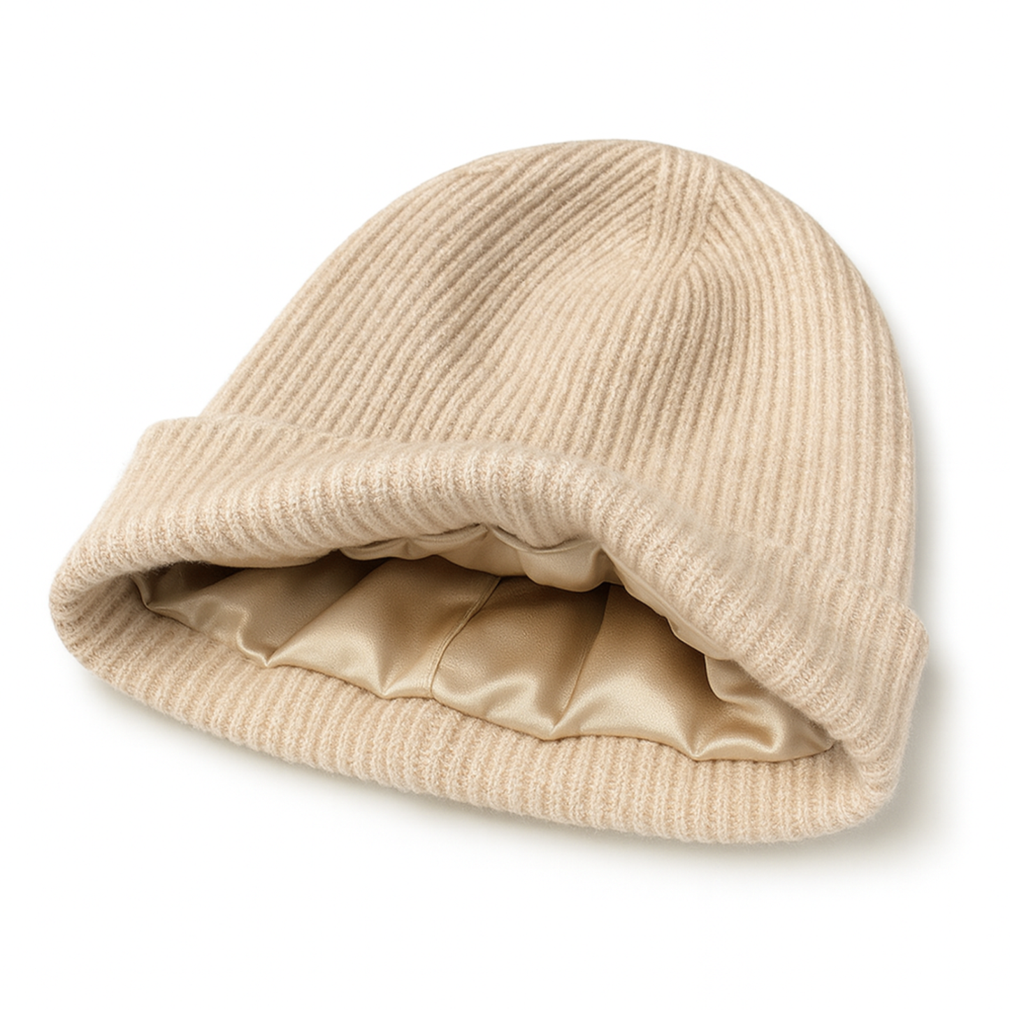 Qrown® čiapka z merino vlny a kašmíru s hodvábnou podšívkou – Béžová