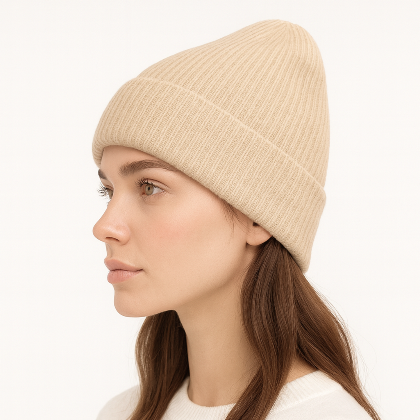 Qrown® čiapka z merino vlny a kašmíru s hodvábnou podšívkou – Béžová