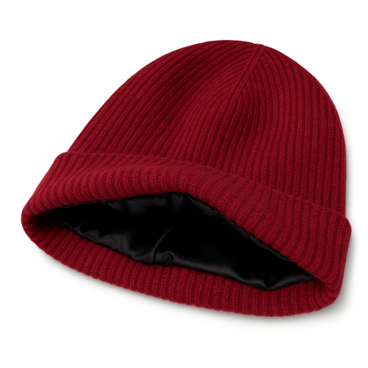 Qrown® 100 % kašmírová čiapka s hodvábnou podšívkou – Bordová