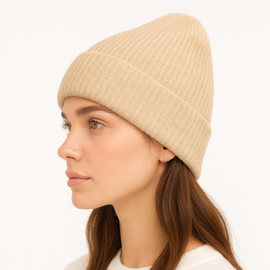 Qrown® 100 % kašmírová čiapka s hodvábnou podšívkou – Béžová