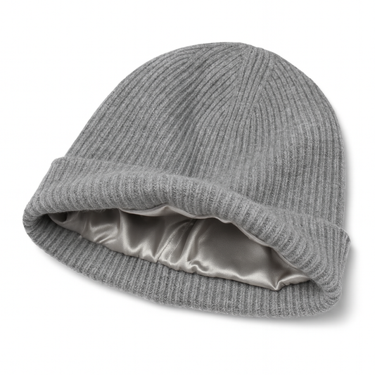 Qrown® čiapka z merino vlny a kašmíru s hodvábnou podšívkou – Sivá